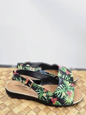 Comfortview Tropical Espadrille Slingback Sandals Size 9WW